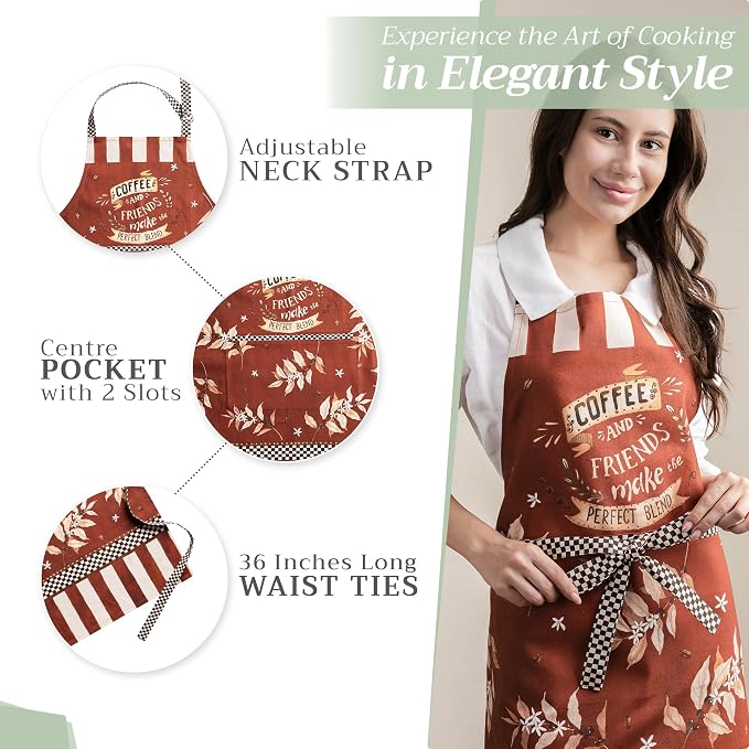 Maison d' Hermine Aprons for women with Pocket 100% Cotton (27.50"x31.50") | Adjustable Neck Strap & long ties Apron Men Chef Wedding Cooking Gardening Server Maid