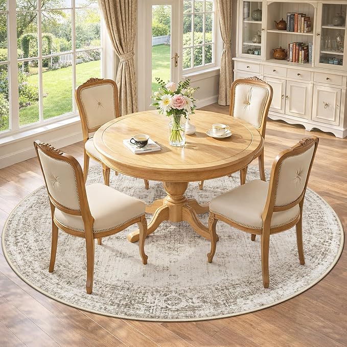 Round Rugs 6ft Washable Rug, Vintage Boho Medallion Rugs Non-Slip Soft Low Pile Circle Distressed Rug Indoor Retro Carpet for Living Room Bedroom Dining Room Home Office (Taupe, 6' Round)