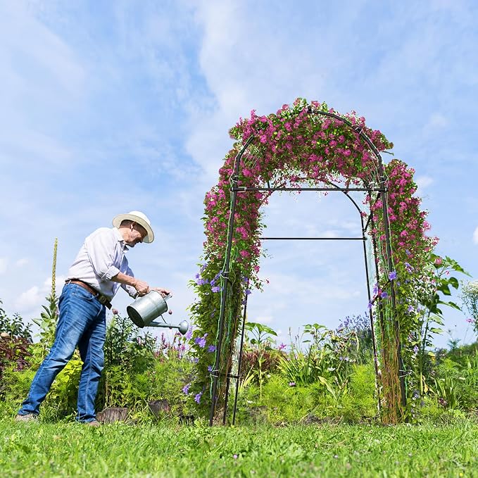 Giantex Garden Arch Trellis for Climbing Plants, 7.5 FT Heavy-Duty Cucumber Trellis with PE-Coated Steel Frame, Rust-Resistant Archway for Raised Bed, Outdoor Vegetable & Vine Support