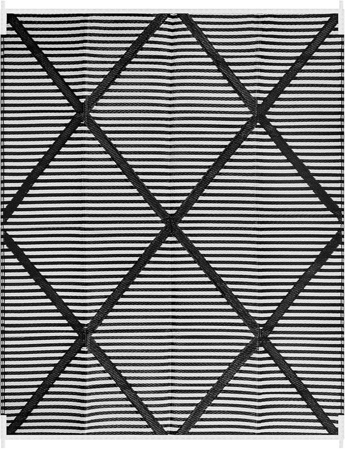 Lahome Outdoor Rug 8x10 Patio Waterproof, Plastic Straw Reversible Rv Rugs for Outside, Large Portable Porch Decor Camping Carpet for Balcony Tent Travel, Black 8'x10'