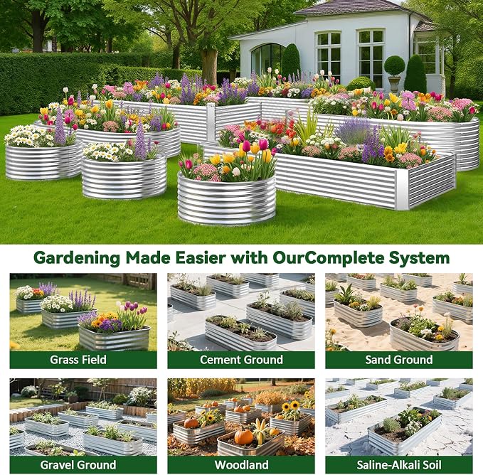 4 Pack 3x3FT Round Raised Beds for Gardening, Corrugated Galvanized Steel Raised Garden Bed, Outdoor Metal Above Ground Garden Bed for Vegetables and Flowers-3x3FTx10Inch