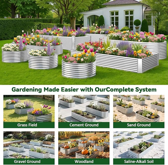 2 Pack Tall 8FT Raised Beds for Gardening, Corrugated Galvanized Steel Raised Garden Bed, Outdoor Metal Above Ground Garden Bed for Vegetables and Flowers(Rectangular)-8x3FT