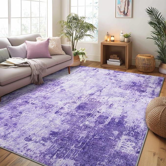 RELEANY Washable 8'x10' Abstract Area Rug for Living Room Purple | Carpet for Bedroom, Kitchen, Office, Hallway and Entryway, Printed Pattern, Non‑Slip, Soft, Stain‑Resistant, Easy to Clean