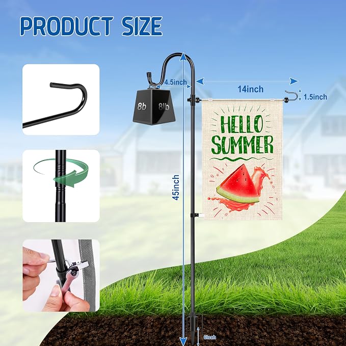 Ottsuls Garden Flag Stand, Heavy Duty Flag Pole Holder with Shepherd Hook for Yard Decoration, 45 INCH Sturdy Yard Flag Post Stake Outdoor Garden Flag Holder for 14''x20'' Flags (Without Flag)
