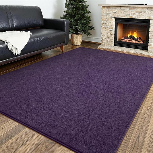 Vasofe 5x7 Minimalist Washable Area Rugs for Bedroom Living Room Classroom | Modern Soft Memory Foam Rug for Kids Nursery, Low Plie Indoor Carpet for Dorm Dining Office Bedside Room Decor, Purple