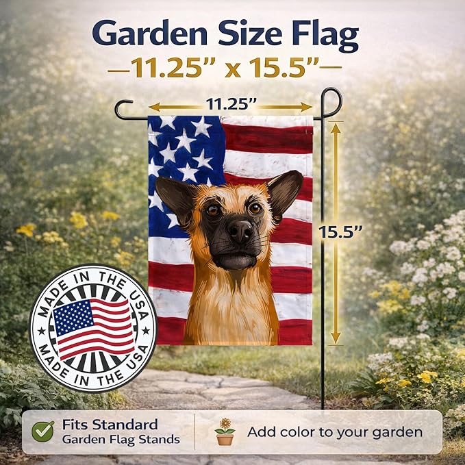 Caroline's Treasures CK6489GF Chinook Dog American Flag Garden Flag Mailbox Flag Decorative Yard Flag Banner Outside Patio Artwork Yard Flower Beds, Garden Size, Multicolor