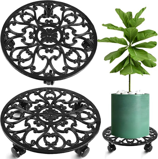 2 Packs 14 Inch Rolling Plant Stand with Wheels Metal Plant Caddy with Wheels Heavy Duty Round Plant Stand Indoor Iron Plants Rollers for Plants, Plant Dolly Planter Caddies