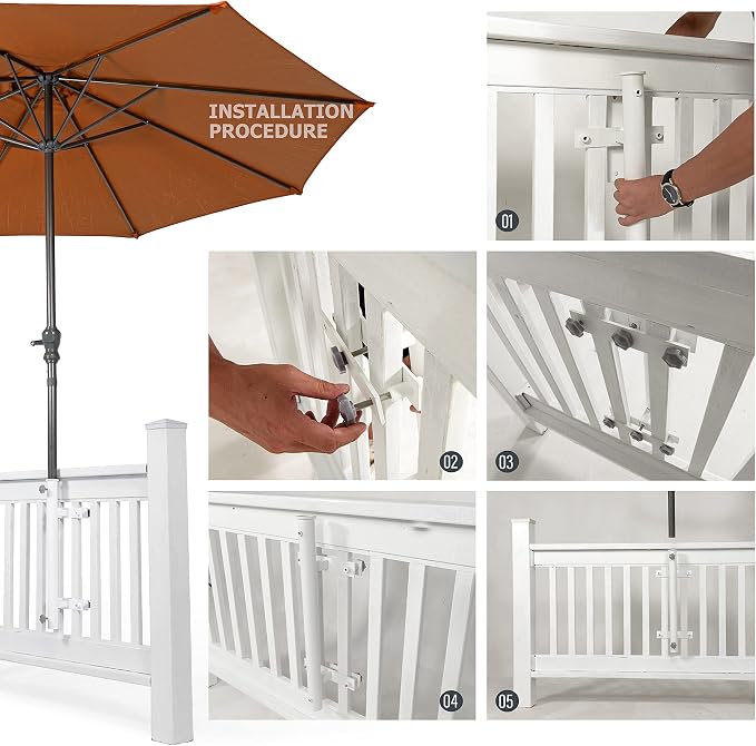304 Stainless Steel Patio Umbrella Holder, Heavy-Duty Umbrella Deck Mount, for Outdoor Umbrella Holder for Deck Railing,Grille Deck Umbrella Mount(Grille, White)