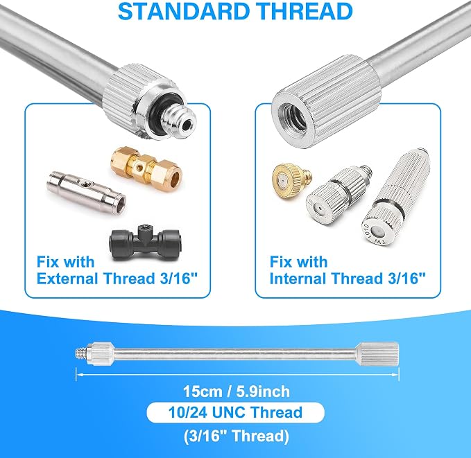10X Flexible Mister Extensions with Nozzle Kits 5.9 Inch Brass Mist Rod for Mister Nozzles Bendable Copper Extended Pole 10/24 UNC Thread Outdoor Cool Misting System (10, Extensions with Nozzle)