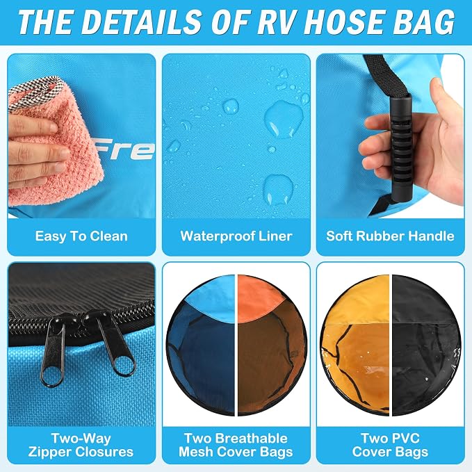 4 Pack RV Sewer Hose Storage, Visible Cover And Two-Way Zipper RV Hose Storage Bags, Waterproof RV Accessories Bags Utility Bag Organizer for Garden Fresh Water Hoses Electrical Cords Camper Tools