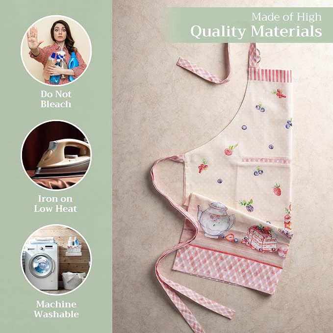 Maison d' Hermine Aprons for women with Pocket 100% Cotton (27.50"x31.50") | Adjustable Neck Strap & long ties Apron Men Chef Wedding Cooking Gardening Server Maid