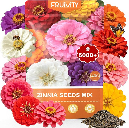Zinnia Seeds for 2026 Planting, 5000+ Flowers Seeds, 7 Vibrant Colors Mix & Large Bloom, Heirloom Wildflower Seeds for Pollinator Garden Outdoor Borders, Easy to Grow Annual Flowers