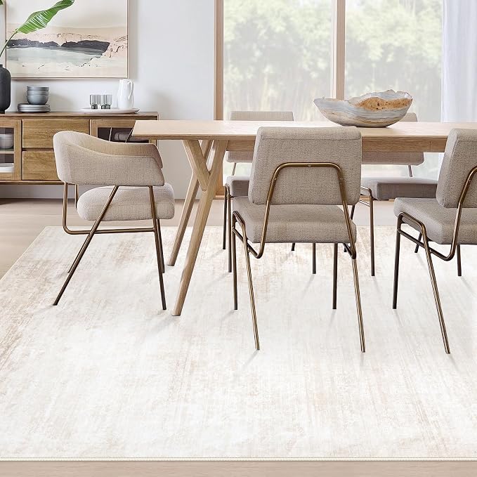 Area Rugs 8x10 Living Room: Washable Rug Modern Abstract Large Rugs Soft Non Slip Neutral Rug Stain Resistant Indoor Carpet for Bedroom Kitchen Dining Room Table Nursery Home Office Rugs(Beige,8'x10')