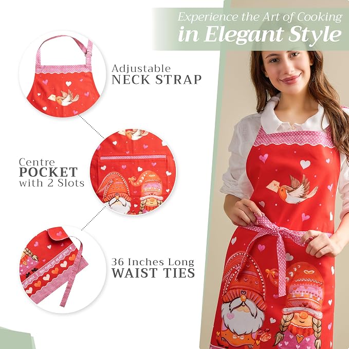 Maison d' Hermine Aprons for women with Pocket 100% Cotton (27.50"x31.50") | Adjustable Neck Strap & long ties Apron Men Chef Wedding Cooking Gardening Server Maid