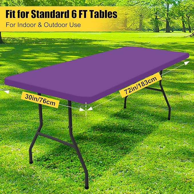 Smiry 6 Pack Rectangle Picnic Table Cloth, Waterproof Elastic Fitted Tablecloths, Washable Polyester Rectangular Patio Table Cover for Camping, Indoor and Outdoor (Purple, 30"x72")