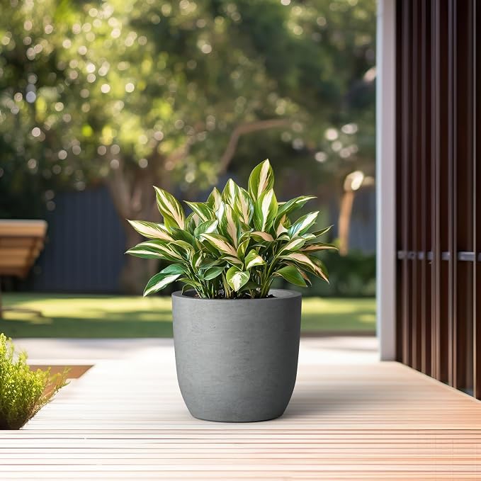 Kante 13.4" Dia Round Concrete Planter, Large Outdoor Modern Indoor Decorative Plant Pots with Drainage Hole and Rubber Plug for Home and Garden, Natural Concrete