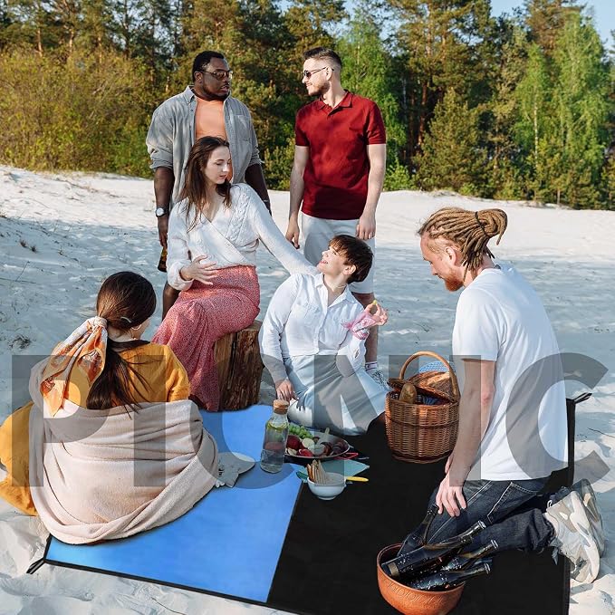 Frelaxy Pocket Picnic Blanket, Waterproof Sandproof Beach Mat, Compact Camping Tarp for Festivals, Hiking, Travel, Outdoor Recreation (Blue, 57'' x 60'')