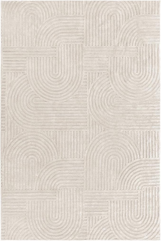 Pauwer 6x9 Area Rugs for Living Room, Modern Non Slip Washable Rug, Beige | Arch Pattern, Soft Fluffy, Neutral, Boho Accent, Solid Color Floor Carpet, For Kids Room Dining Room Nursery Entryway
