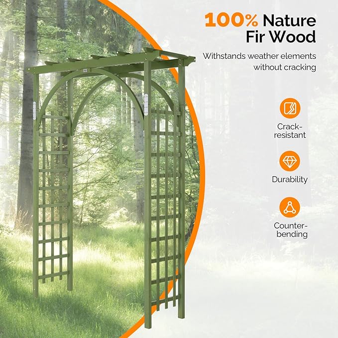 VINGLI 85in Wooden Arbor Garden Arch, Wedding Arch for Ceremony, Wood Trellis for Plant Climbing, Christmas Decor Pergola for Garden Backyard, Lawn (Olive Green)