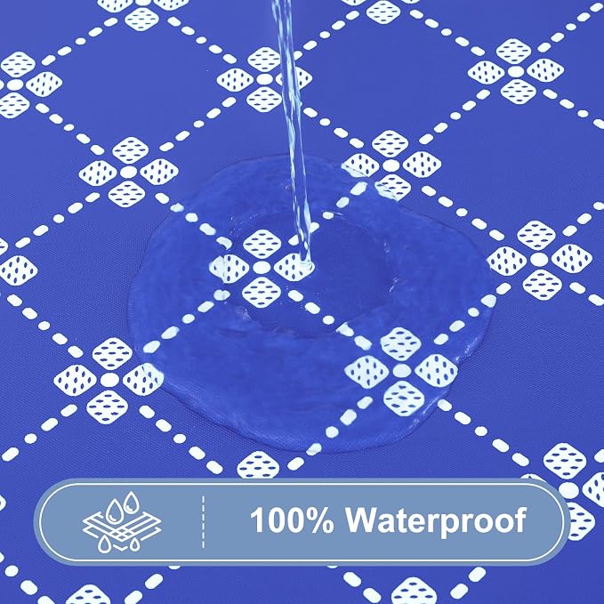 misaya Rectangle Vinyl Table Cloth, Elastic Fitted Tablecloth with Flannel Backing, Waterproof Plastic Table Cover Fits 8 Foot Folding Tables for Picnic, Camping, Indoor and Outdoor (Blue, 30" x 96")