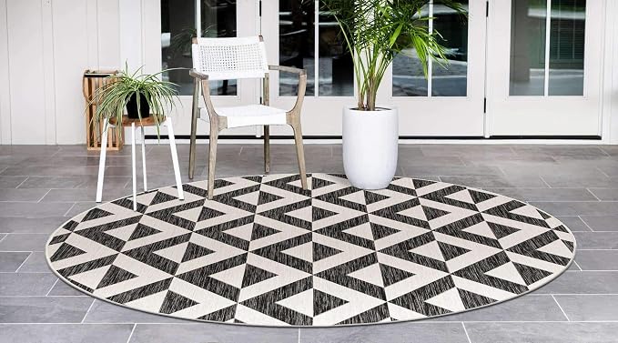 Unique Loom Outdoor Collection Area Rug - Napa (4' 1" Round, Charcoal Gray/ Ivory)