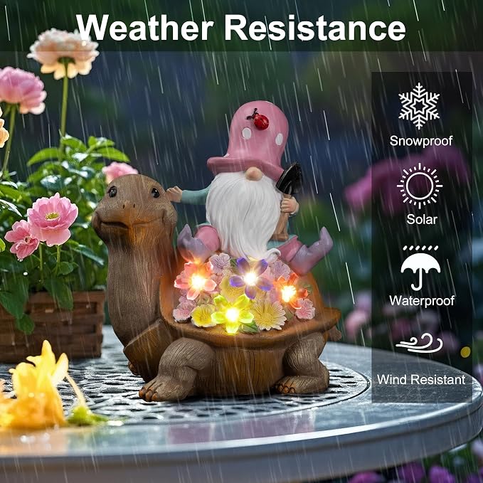 Etlemonde Solar Gnome Turtle Statue Garden Decor