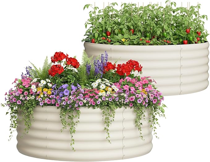 2-Pack 4x1.5ft Galvanized Raised Garden Bed, Outdoor Planter Bed, Metal Planter Box for Gardening and Planting,Milk White