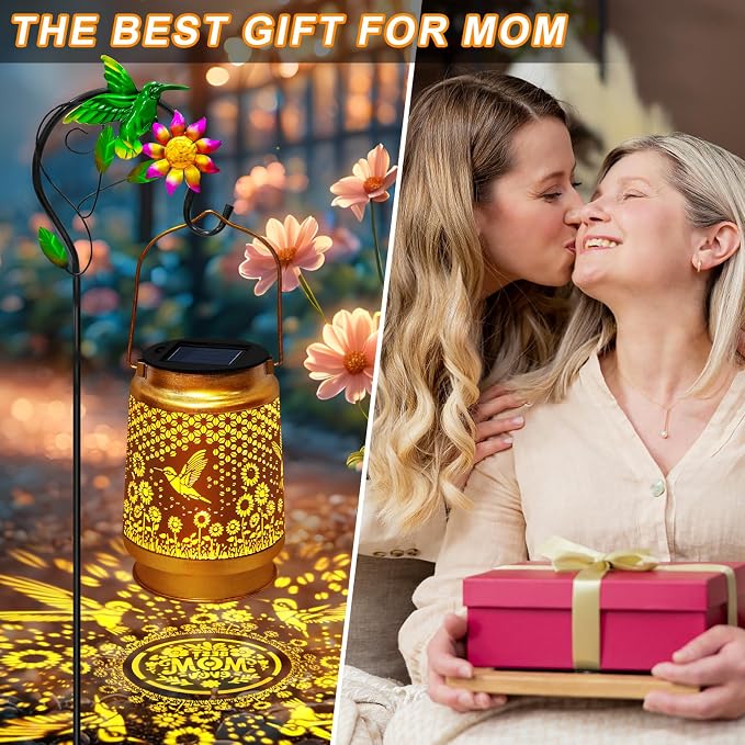 Mothers Day Gifts Solar Lanterns Outdoor Waterproof Hummingbird with Shepherd Hook,Hummingbird Garden Decor Birthday Gifts for Women Mom,Hanging Solar Lights Metal Bird Decorative for Yard,Patio,Porch