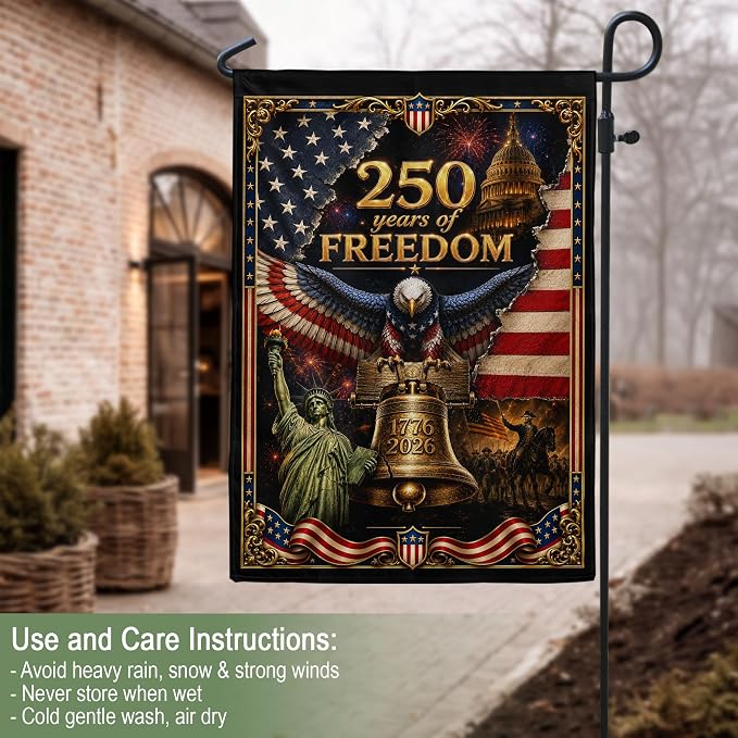 250th Year Of Freedom Flags, 250 Anniversary Usa Flag, American Flag With Eagle, 1776-2026 Commemorative, Two-sided Print, Garden Flags For Outside, American 250th Anniversary Patriotic Design 3 (12x18 Inch)