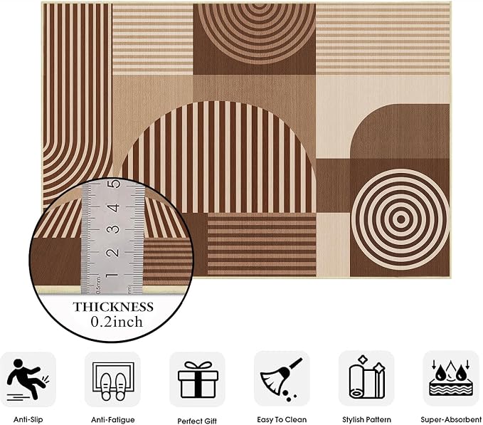 Area Rug 6x9 Living Room Brown Geometric Rug Machine Washable Minimalist Line Mid Century Modern Area Rugs Non Slip Low Pile Large Dining Room Indoor Floor Carpet for Bedroom Office,Brown