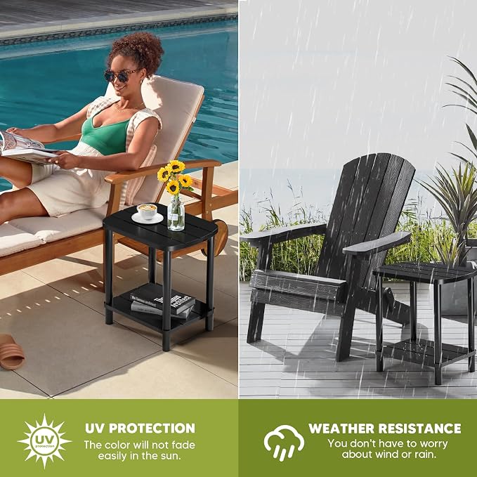 LEJANEOYE Outdoor Coffee Table, 2-Tier Adirondack Outdoor Side Table Weather Resistant, Patio End Table for Pool, Porch, Backyard.