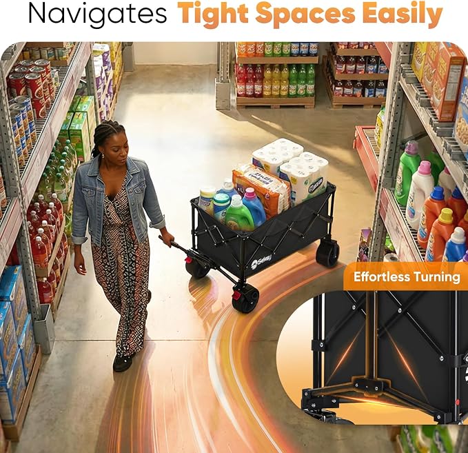 Sekey 250L Wagons Carts Foldable with Big All-Terrian Beach Wheels, Collapsible Heavy Duty Wagon, Extra Large Folding Wagon,Foldable Wagon for Camping, Garden, Sports. Black