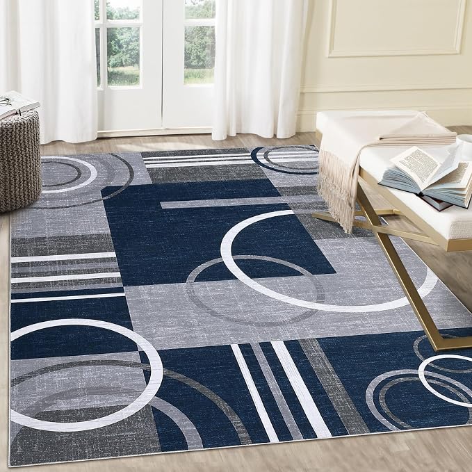 RUGSREAL Washable Rug 4x6 Abstract Circles Area Rugs Non Slip Floor Carpet | Contemporary Soft Rug Low Pile Accent Rugs for Indoor Living Dining Room