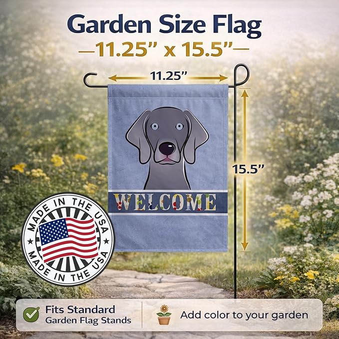 Caroline's Treasures BB1417GF Weimaraner Welcome Garden Flag, Blue Mailbox Flag Decorative Yard Flag Banner Outside Patio Artwork Yard Flower Beds, Garden Size, Multicolor