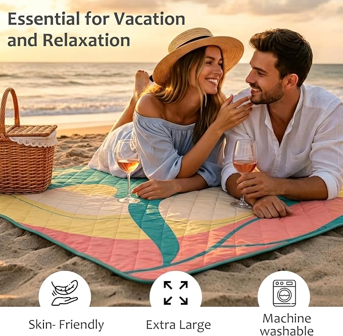 Exclusivo Mezcla Extra Large Waterproof Picnic Blankets 3 Layer, Sandproof and Foldable Outdoor Blanket for Beach Camping, Park and Travel