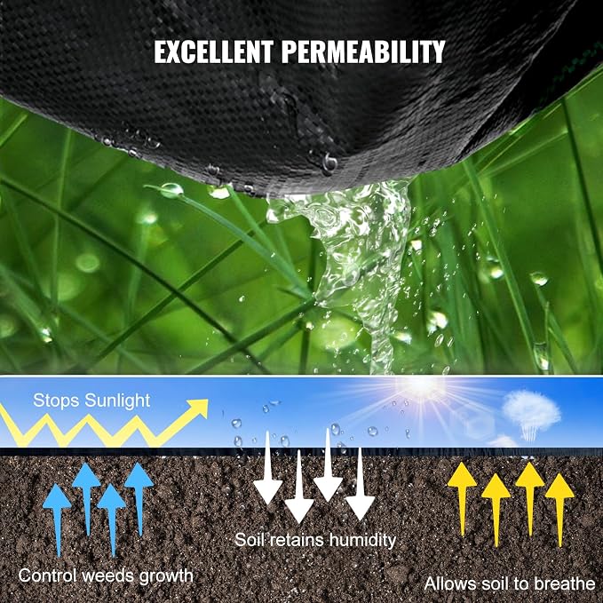 Happybuy 6x300ft Premium Weed Barrier Landscape Fabric Heavy Duty 2.4OZ, Woven Weed Control Fabric, High Permeability Good for Flower Bed, Geotextile Fabric Underlayment, Driveway Fabric Ground Cover | Durable PP Fabric,Weed Control & Soil Improve