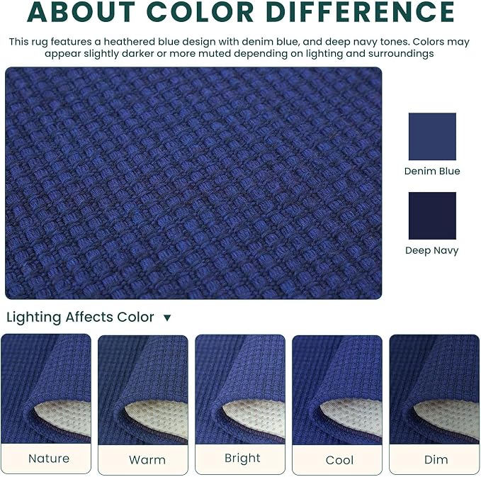 KOZYFLY 3x20 Runners Rugs for Hallway, Extra Long Washable Runner Rug, Non Slip Rubber Backed Kitchen Runner, Cotton Entryway Rug, Floor Carpet for Entry, Aisle, Hall, Royal Blue/Navy