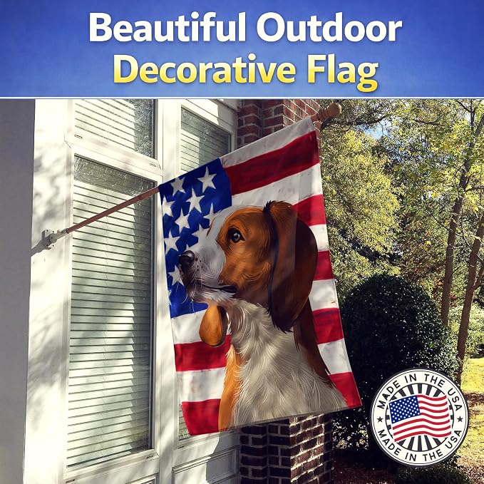 Caroline's Treasures CK6397CHF American English Coonhound American Flag House Flag Large Porch Sleeve Pole Decorative Outside Yard Banner Artwork Wall Hanging, Polyester, House Size, Multicolor