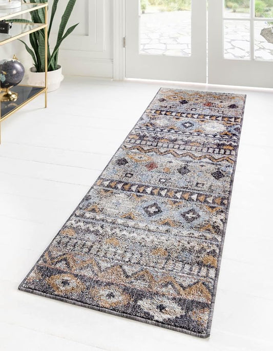 Unique Loom Eco Southwestern Collection Area Rug - Tubac (Runner 2' 7" x 12' 0", Khaki Gray/Black)