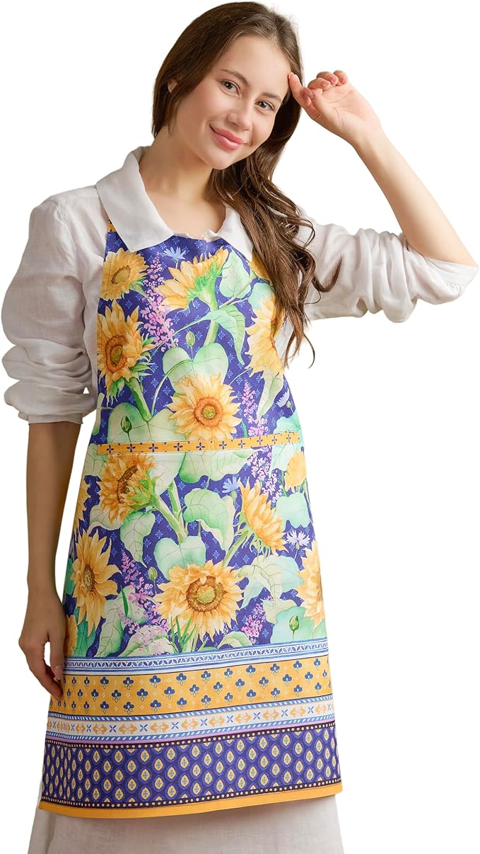Maison d' Hermine Aprons for women with Pocket 100% Cotton (27.50"x31.50") | Adjustable Neck Strap & long ties Apron Men Chef Wedding Cooking Gardening Server Maid