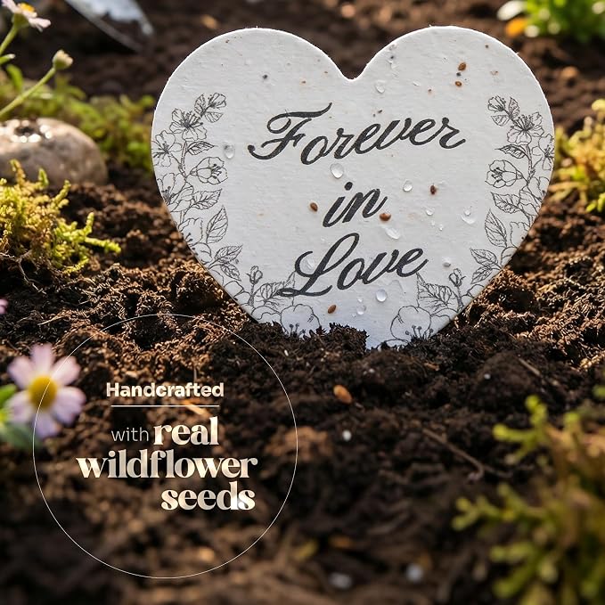 48pcs Large (2.5" h x 2.85" w) Black & White Forever in Love Heart Seed Paper – Writable & Plantable Wildflower, Mom's Gift for Birthday, Use for Wedding, Baby Shower, & Heart Party Favors