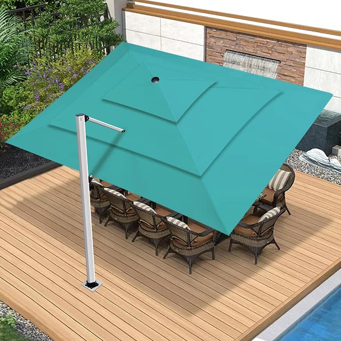 EliteShade USA APOLLO 3-Tier 10x13FT Full Aluminum Cantilever Patio Umbrella for Outdoor Restaurant Garden Courtyard Deck Pool and Marketing with Light (No battery), Teal