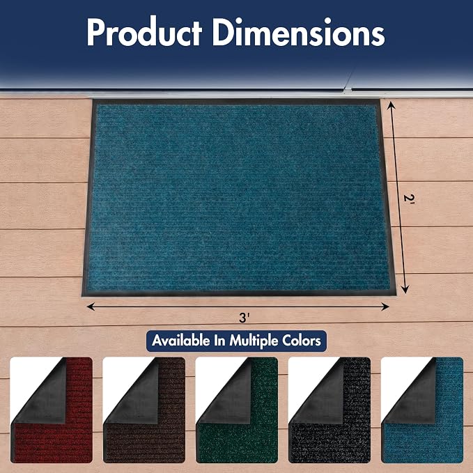 Notrax 109 Industrial Door Mat, 2' x 3' Small Entrance Mat, Heavy Duty Commercial Rugs for Entryway, Welcome Lobbies, Garage, and Mudroom, Made in the USA, Slate Blue, Brush Step 109S0023BU