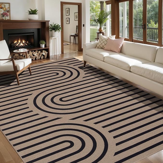 Tangsoo Easy Jute 6x9 Washable Area Rugs for Living Room,Modern Non Slip Indoor Outdoor Carpet,Farmhouse Rainbow Large Mat for Backyard Dining Room Patio Sunroom Home Office Decor