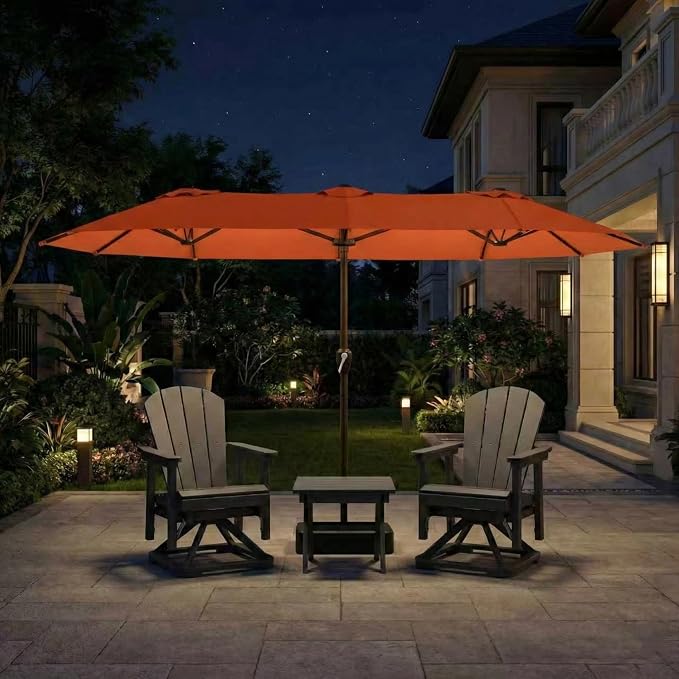 15FT Large Patio Umbrella with Base Included, Double Sided Outdoor Market Umbrella with Flexible Fiberglass Ribs, UV-Blocking Extra Large Umbrella for Garden, Pool, Deck, Terracotta