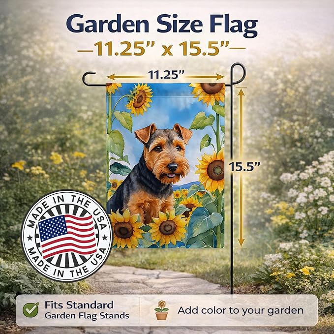 Caroline's Treasures DAC6172GF Welsh Terrier in Sunflowers Garden Flag Mailbox Flag Decorative Yard Flag Banner Outside Patio Artwork Yard Flower Beds, Garden Size, Multicolor