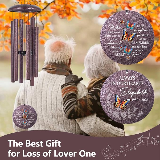 ASTARIN Personalized Memorial Wind Chime for Loss of Loved One 30/36/45 inch, Sympathy Deep Tone Wind Chimes for Mom Dad/Mother Father, Remembrance Gifts for Grief Condolence Funeral, Made in Texas