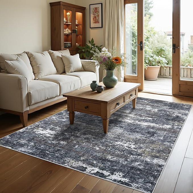 ROYHOME Abstract Rugs 6x9 Grey Brown | Non Slip Non Shedding Low Pile Stain Resistant Rug for Entryway Kitchen Bedroom