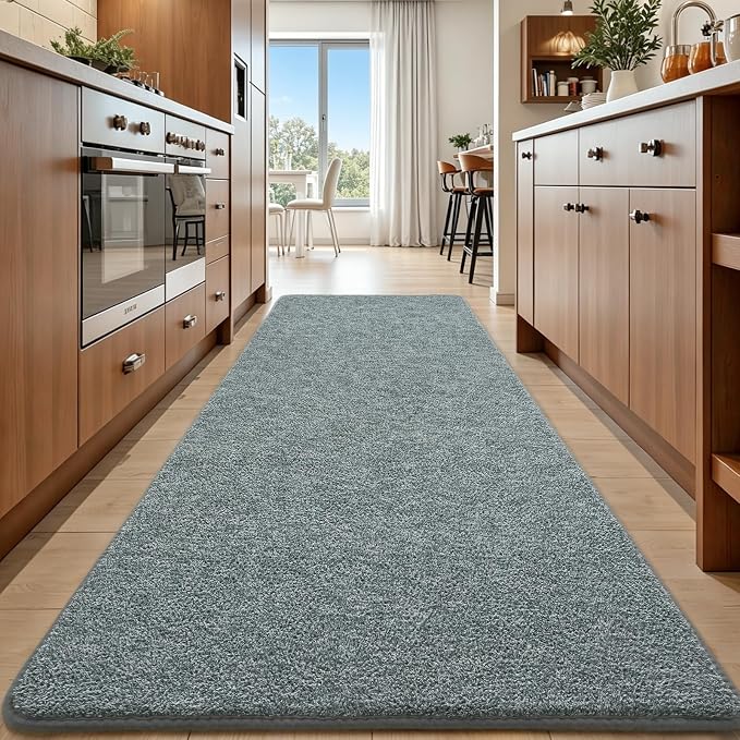 Keeko 2x8 Area Rugs for Living Room,Soft Washable Memory Foam Bedroom Rug | Indoor Throw Rug Low Pile Minimalist Non Slip Carpet for Kids Nursery Classroom Dorm Room Home Decor Grey-green and White