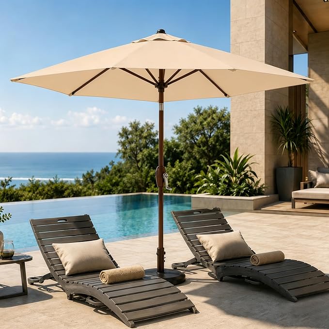 7.5ft Patio Umbrella, Outdoor Table Market Umbrella with Smooth Crank Lift, 6 Windproof Fiberglass Ribs, UPF50+ UV Protection for Deck, Pool, Garden and Backyard